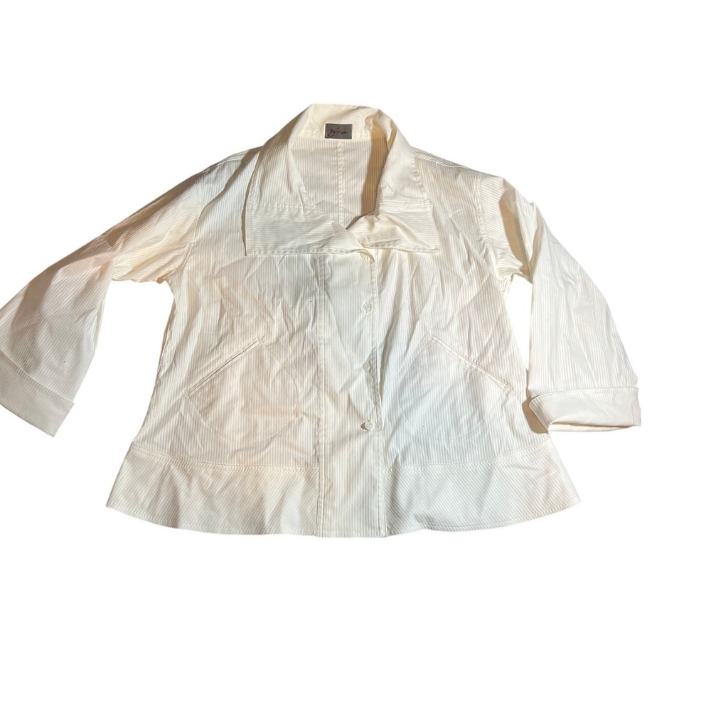 Zina Cream Striped Button Up Collared Shirt Blouse‎ Women's